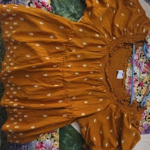 Brown mustard color, cute bohemian top